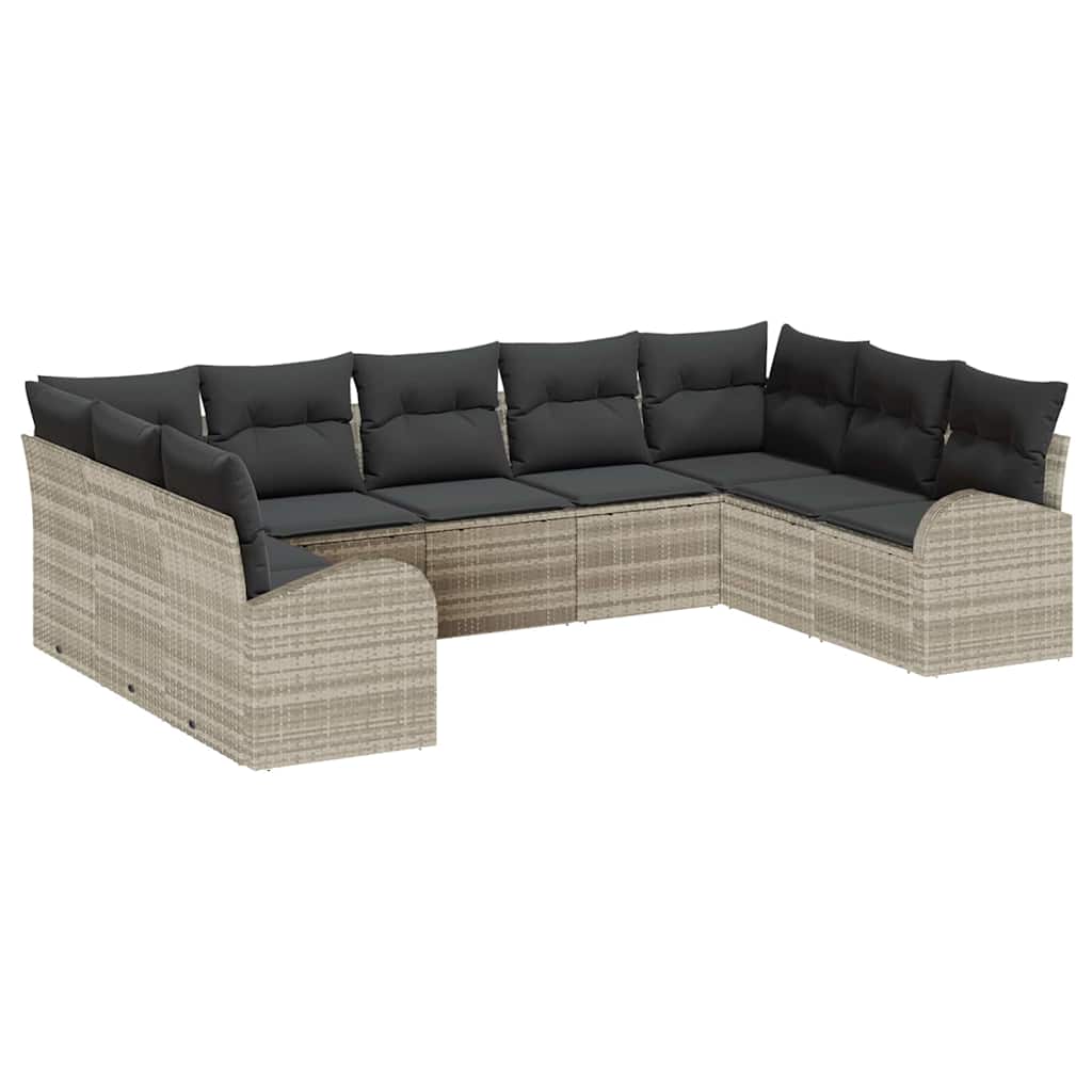Garten-Sofa-Set mit Kissen 9 pcs Hellgrau Poly Rattan